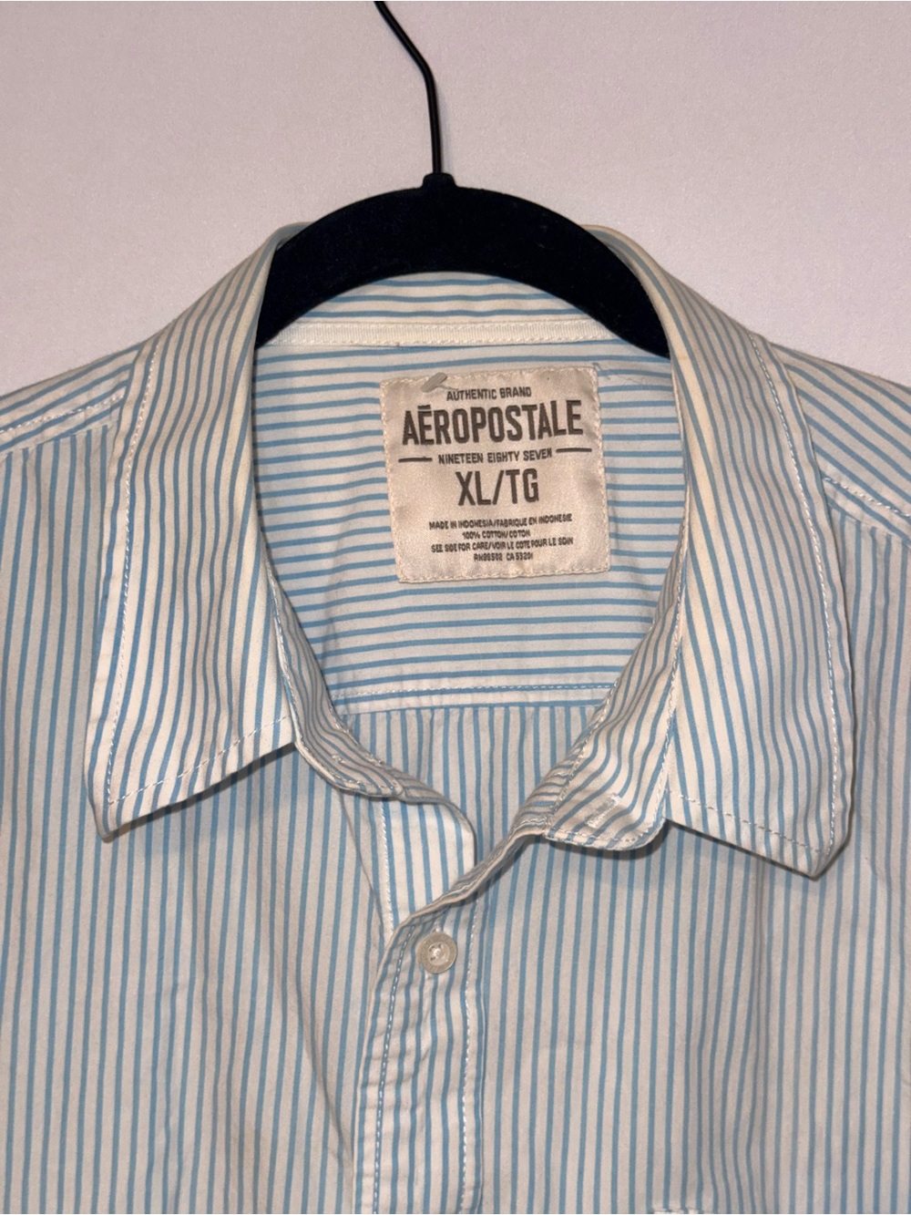 Aeropostale Light Blue and White Striped Button-Down Shirt